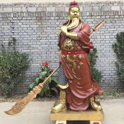 寺廟供奉玻璃鋼仿銅關(guān)公武財神站立神像