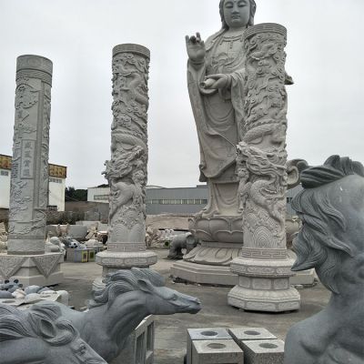 青石浮雕盤龍石柱景點寺廟廣場裝飾園林雕塑