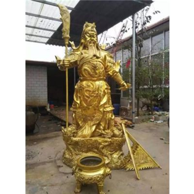 鑄銅噴金打造武財(cái)神關(guān)公雕塑