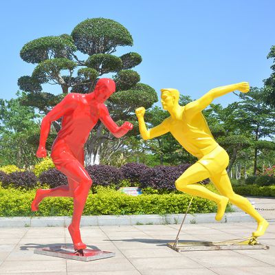 公園林景觀玻璃鋼彩繪跑步運(yùn)動人物雕塑擺件