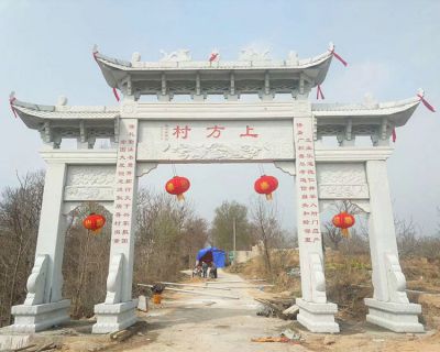 農(nóng)村路口青石雕刻牌坊建造樣式雕塑