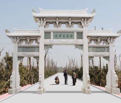 生態(tài)園景區(qū)大理石三門牌坊浮雕擺件