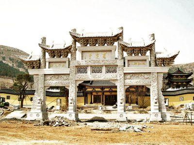 景區(qū)寺院門前仿古建筑斗拱門樓大理石牌坊