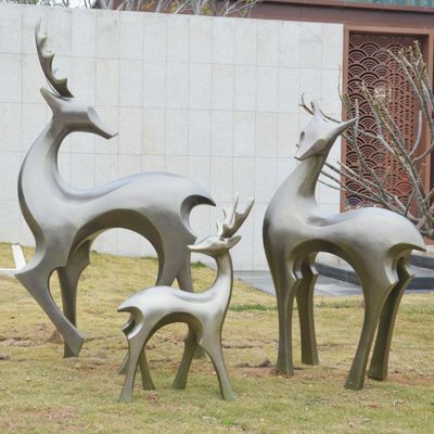 公園不銹鋼抽象仿銅梅花鹿雕塑