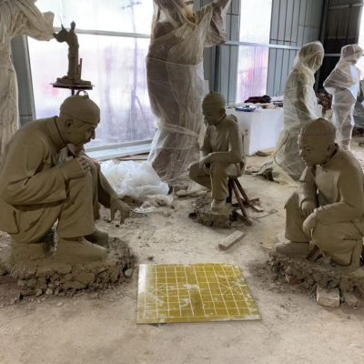 園林廣場(chǎng)不銹鋼仿銅下棋的人物景觀(guān)民俗小品