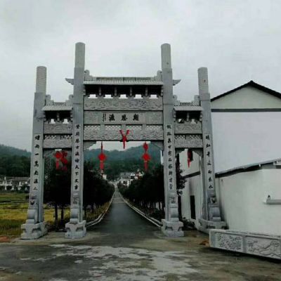 景區(qū)村入口擺放青石仿古建簡(jiǎn)易門樓牌坊雕塑擺件