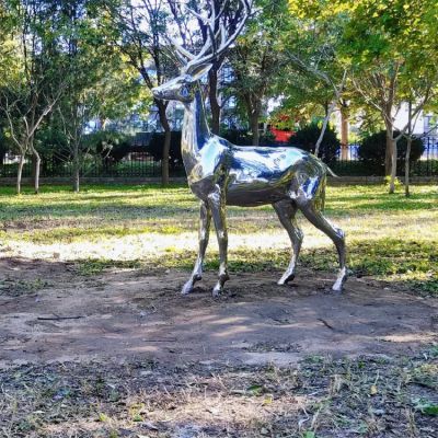 不銹鋼鏡面鹿，園林梅花鹿動物擺件