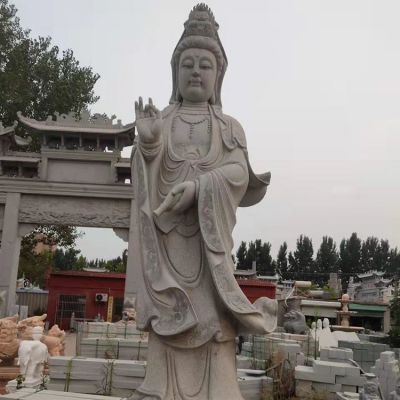 宗教寺廟景區(qū)景點大型大理石砂石石雕滴水觀音雕塑