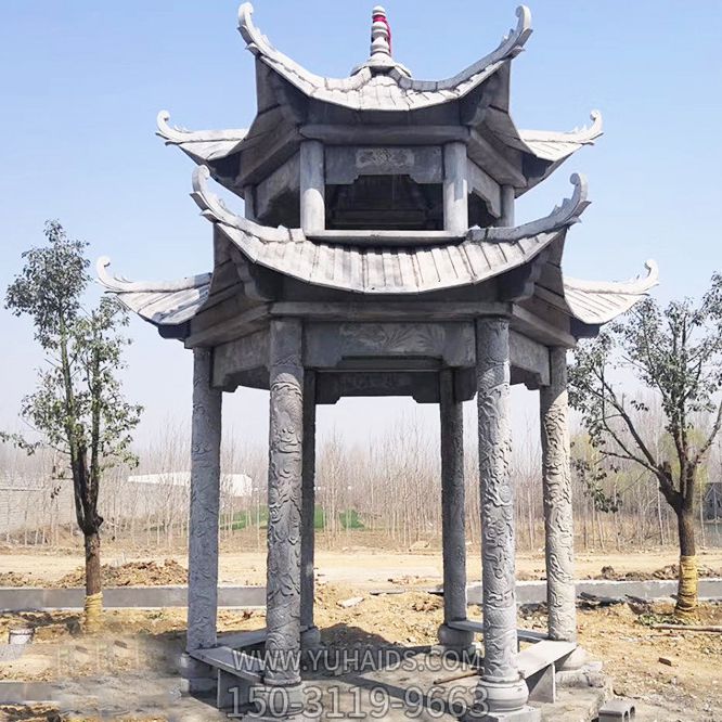 青石仿古建筑復(fù)頂園林戶外擺放涼亭雕塑