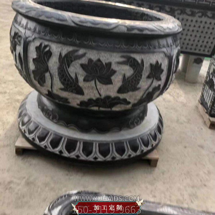 仿古做舊庭院大型魚(yú)缸擺件雕塑